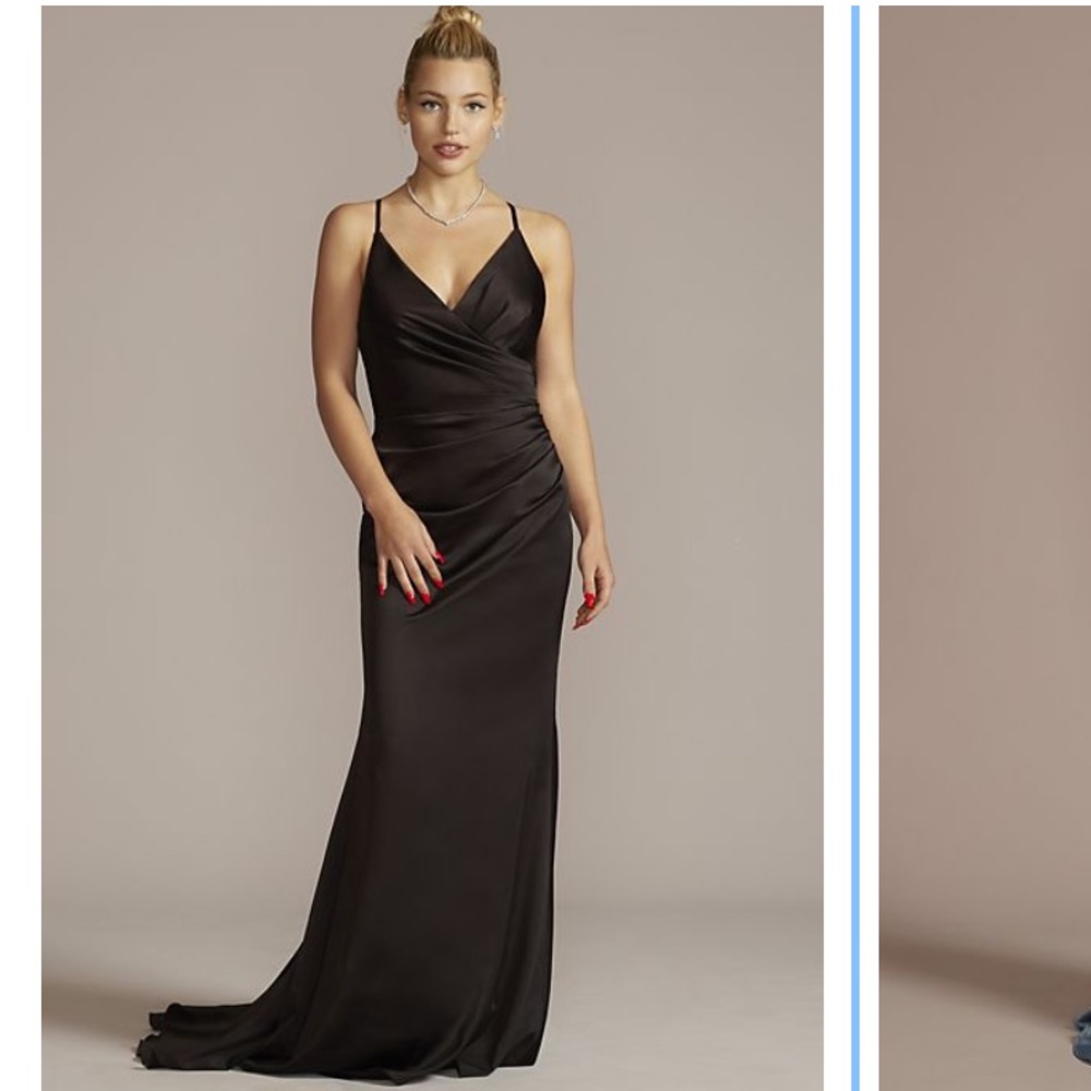 David’s Bridal Galina Signature Black Satin Dress size 6